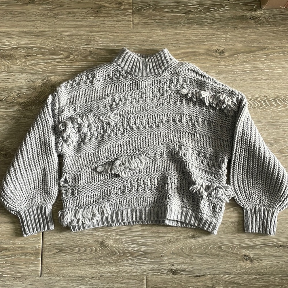 NWT universal thread gray wool knit fringe sweater size M